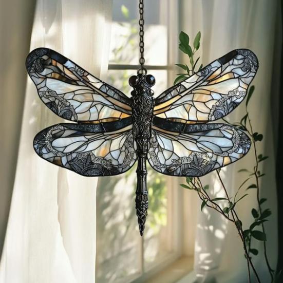 Dragonfly Acrylic Suncatcher Stained Glass Effect Bohemian Window Hanging Ornament for Indoor Outdoor Garden Decor Gifts for Mom Women