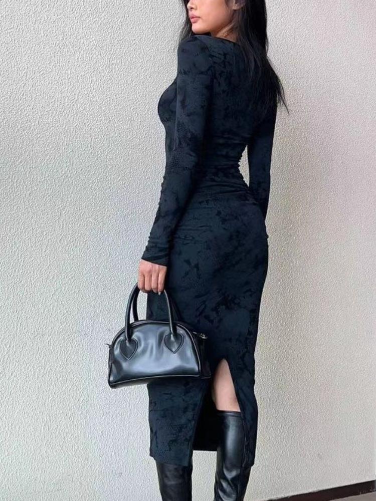 Autumn Winter French Retro One Piece Dress Women Square Collar