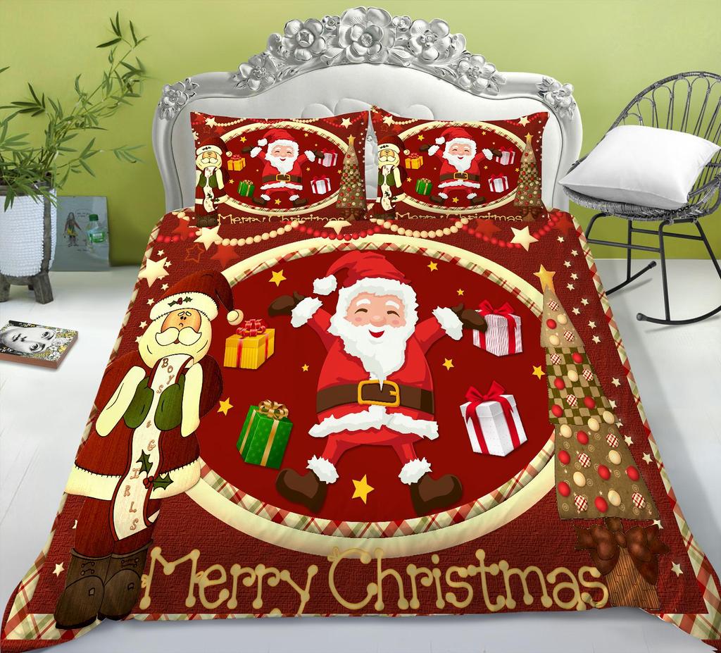 Christmas Bedding Santa Claus Quilt Cover Pillow Cover Bedding Set Duvet Cover Full Size Single/Double Bed Home Decoration