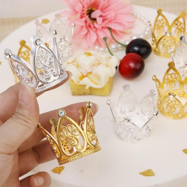 Mini Corona Decorativa In Metallo Con Perle E Strass Per Torta, Bomboniere E Centrotavola - Fiore Della Regina Vintage