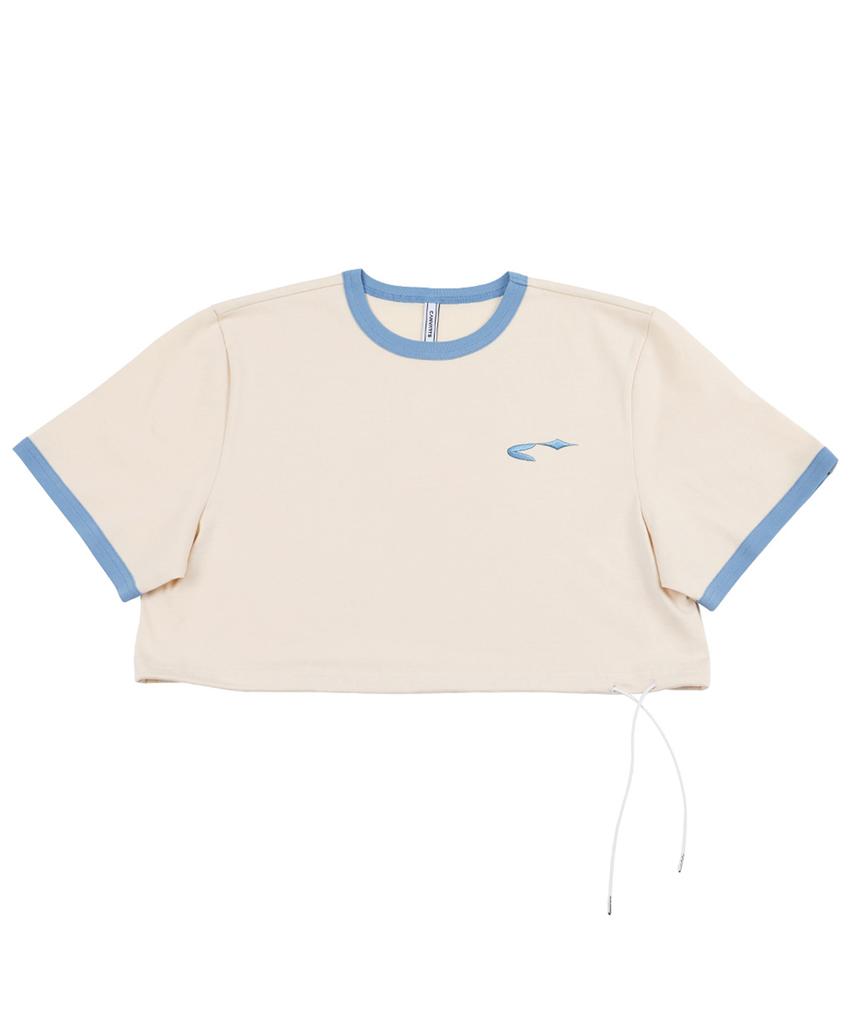 CANVARTS Glitter Logo Crop Short Sleeve T-Shirt (Beige)