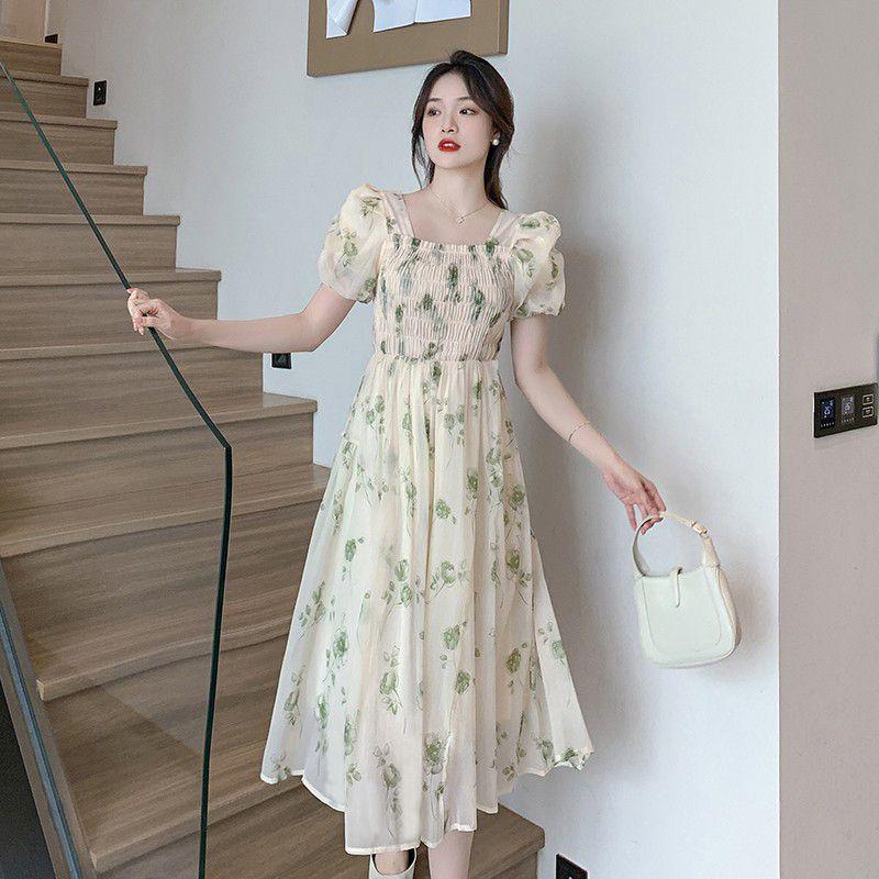

2026 Women s French Floral Puff Sleeve Summer Dress: New Style, Fresh & Gentle, Waist-Cinched, Slimming Skirt XL світло-жовтого кольору