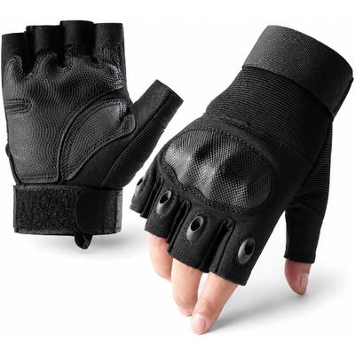 Fingerless Tactical Gloves for Gym, Motorcycle Gloves Hard Shell Knuckle Protection Leather Palm, Workout Cycling Airsoft Shooting Hunting Hiking