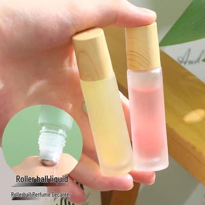 Flacon Roller en Verre Dépoli avec Bouchon Imitation Bois pour Huiles Essentielles, 5ml/10ml