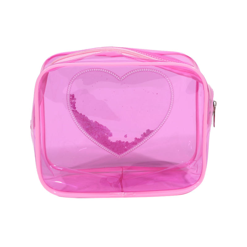 Women's Fashion Portable Sequin Love Heart Cosmetic Bag Zipper Pouch Cute Travel Toiletries Storage Bag