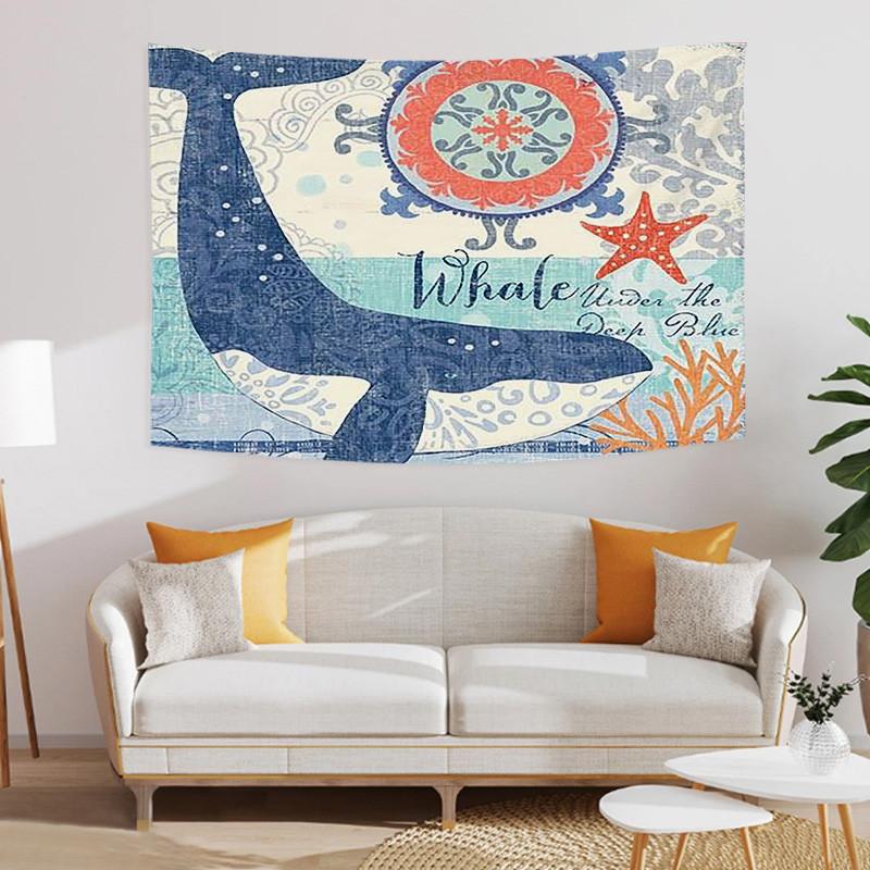 Undersea World Tapestry Blue Whale Octopus Seahorse Printed Pattern Tapestry Wall Hanging Tapestries for Bedroom Dorm Decor