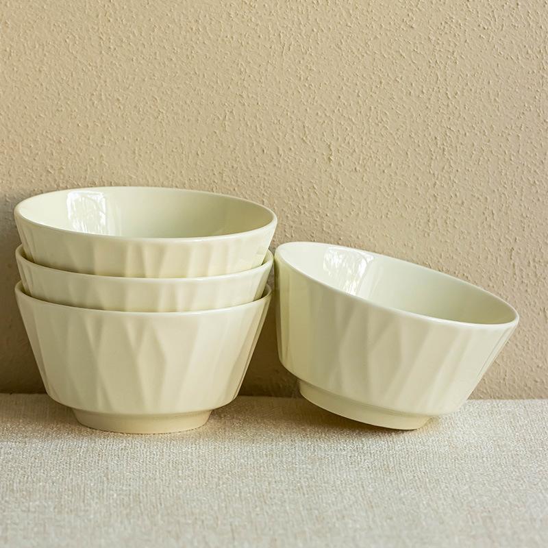 Nordic Cream Simple Style Rice Bowl Pure White Creative Daily Household Tableware Small Bowl Soup Bowl Noodle Bowl