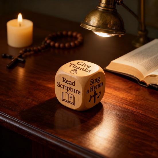 Christian Prayer Dice Handmade Wooden 6-Sided Decision Dice with Faith Engravings Religious Inspirational Dice