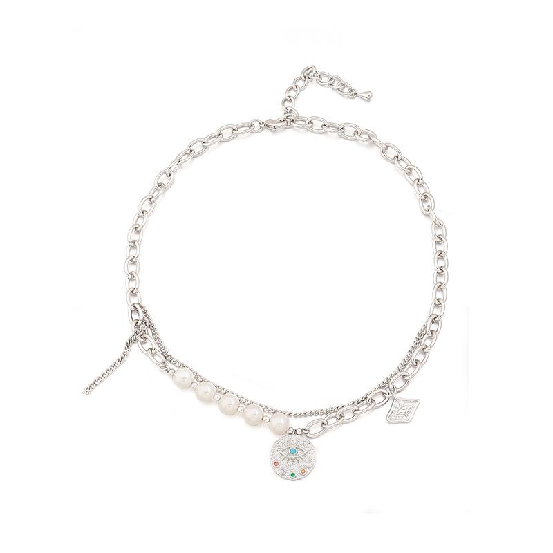 GEMCHIC Women s Retro Evil Eye Pendant Necklace with Glass Beads and Layered Chain