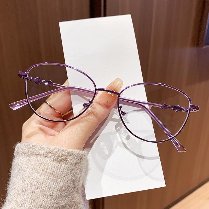 Elegant Ladies Oval Presbyopia Eyeglasses Metal Frame Pearl Hinge Design Anti Blue Light Reading Glasses Lightweight 0 To +4.0