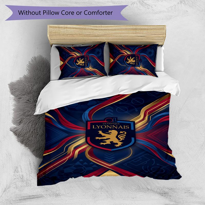 Lyon FC Printed 3PCS Bedding Set Breathable Duvet Cover with Pillowcases Decorative Bed Linen for Bedroom Home