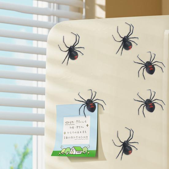 1/2/4/6Pcs Magnetic 3D Spider Decoration Scary Realistic Black Spider Halloween Prank Props Garage Door Mailbox Locker Refrigerator Magnet Fake Spider