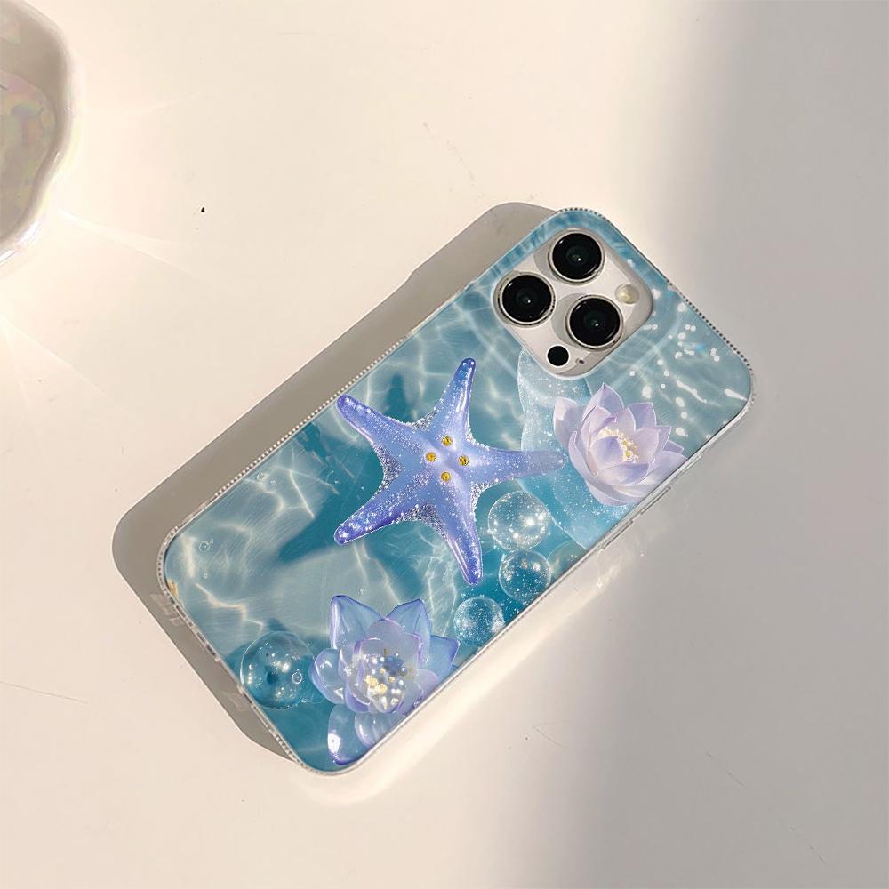 Crystal Starfish Lotus Phone Case For iPhone 16E 16 15 14 Pro Max Plus 11 12 13 X XR XS Max 7 8 Plus SE2 Shockproof Cover