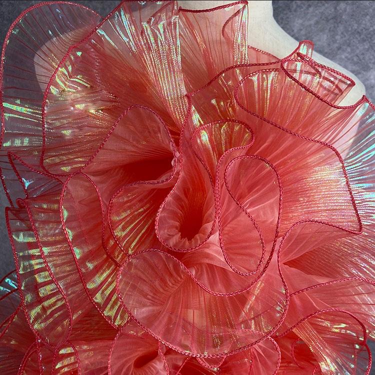 2 Yards Mermaid Pleated Flower Lace Magic Color Laser Gradient For Wedding Wave Striped Decoration Cloth Wide 15CM