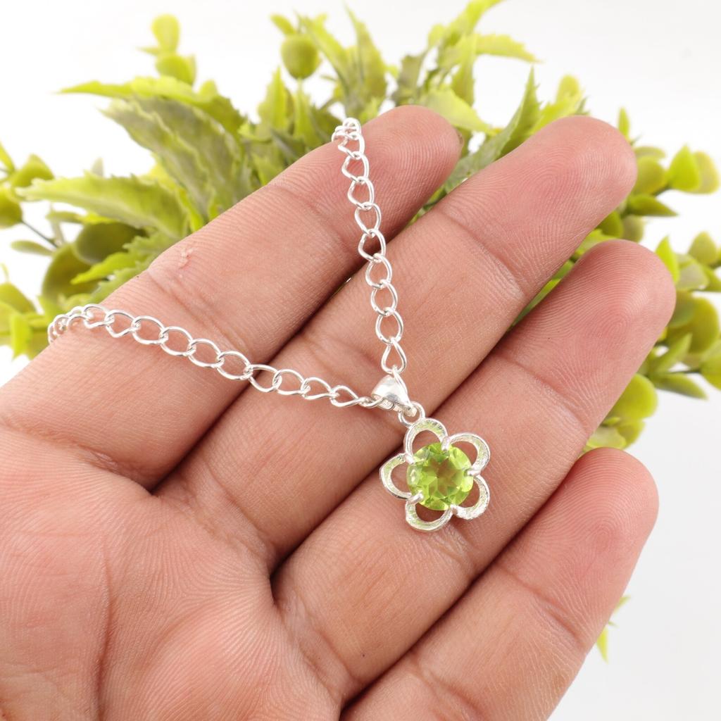 Green Peridot Gemstone 925 Sterling Silver Chain Pendant Jewelry For Women Gift CP-27-9