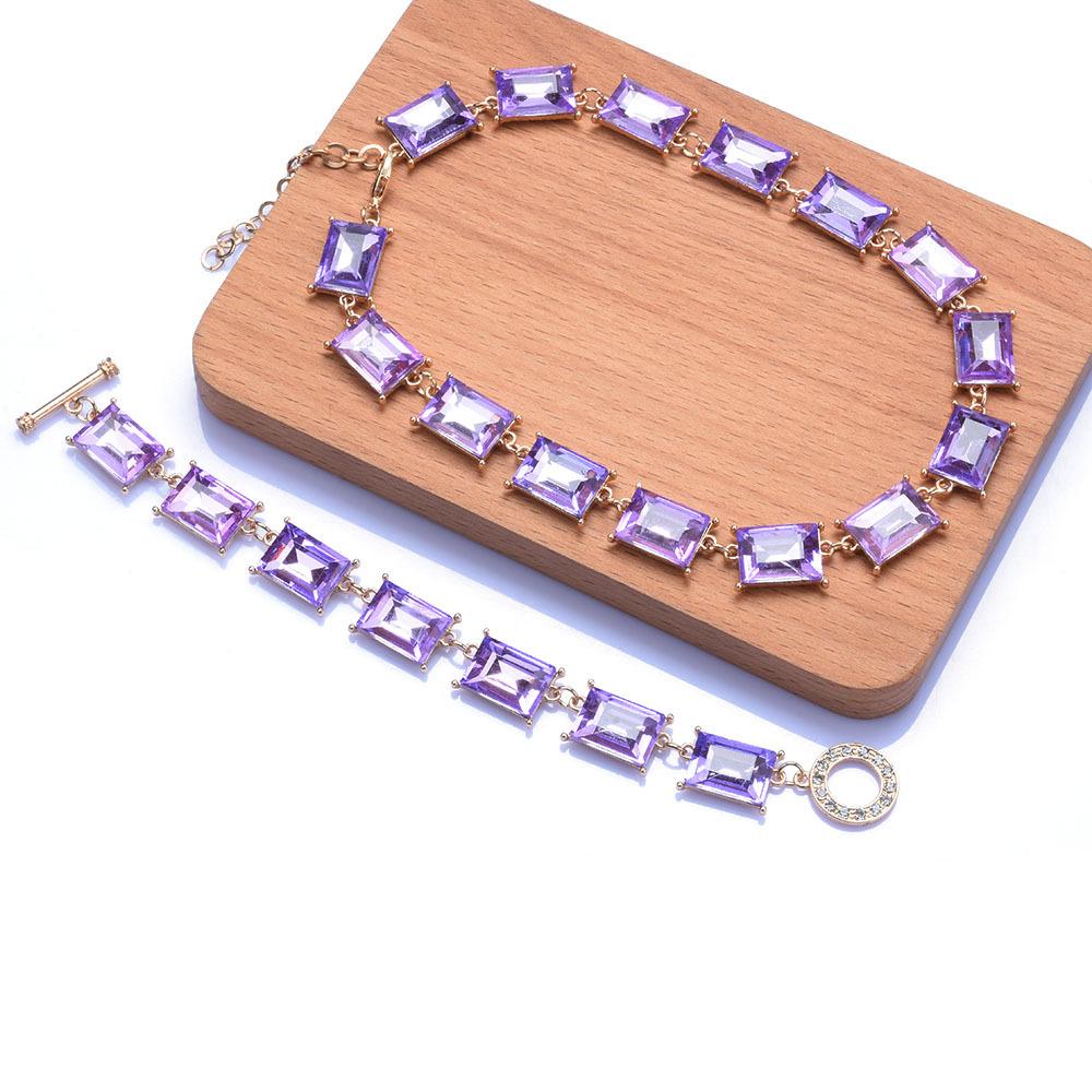 Geometric Square Square Colored Crystal Necklace Light Luxury Fashion Necklace