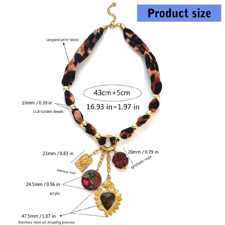 Modern Leopard Print Heart Floral Acrylic Necklace Stainless Steel Clavicle Chain Lightweight Jewelry For Daily Wear