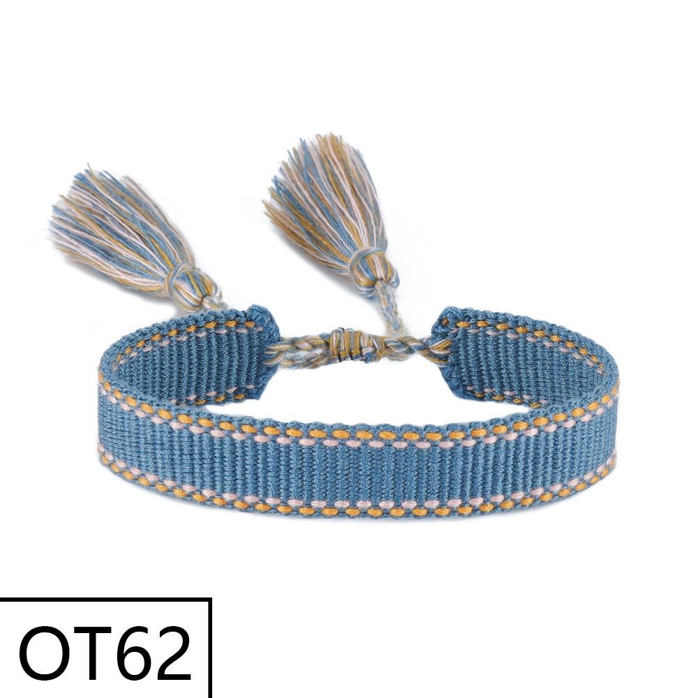 European & American Style Woven Bracelet - Solid Color, 1.3cm, Handmade Tassel, Fashionable Polyester Hand Rope for Women