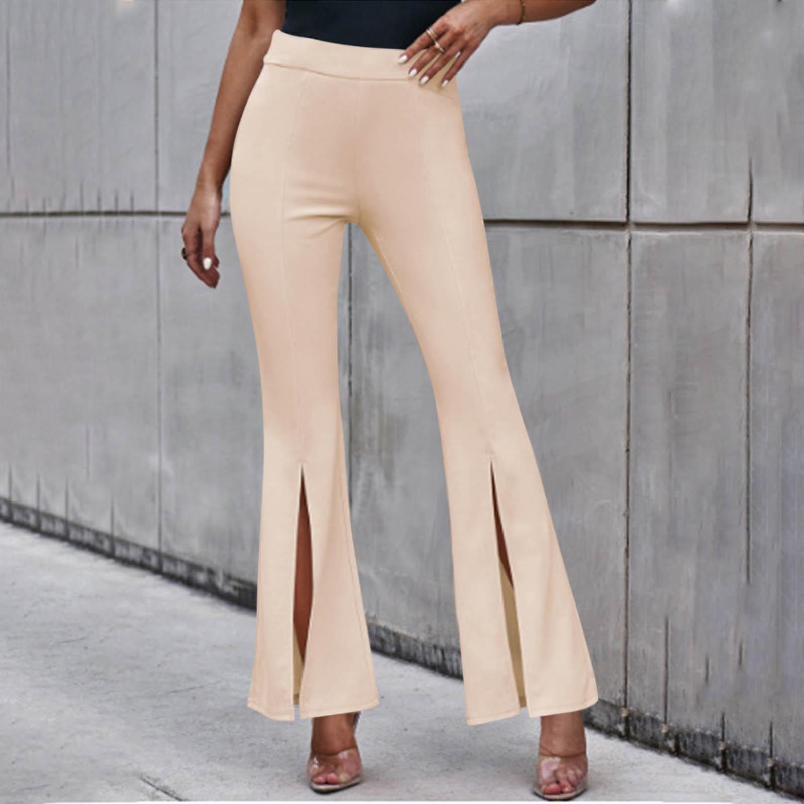 

Женские модные однотонные повседневные расклешенные брюки с высокой талией и подолом XL хаки