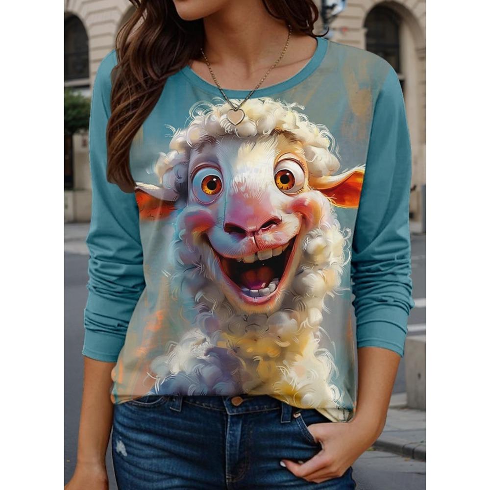 Cute Animal Cow Women's Long Sleeve Top Fashionable Casual Loose-Fit Ladies' T-Shirt