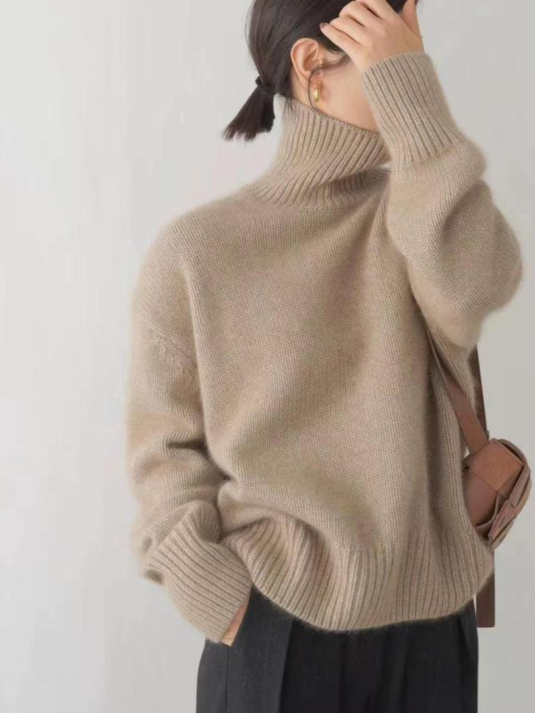 2025 Autumn/Winter Women's High Neck Loose Knit Sweater - Versatile Lazy Style Outerwear