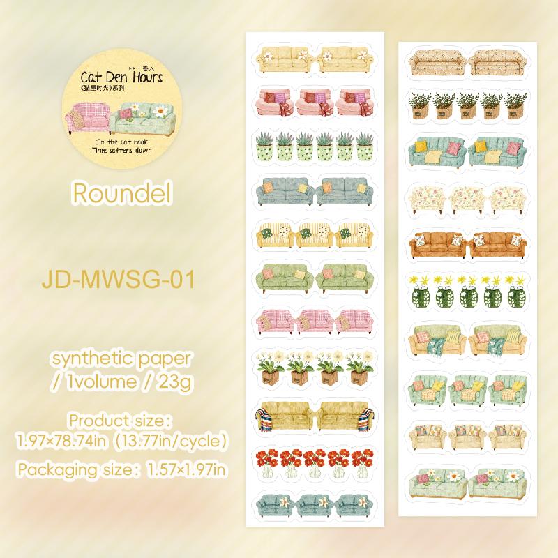 JIANWU Cat House Times Series Kawaii Cat Couch Bread Landscape Material Collage Scrapbooking Tape Creative Journal Stationery