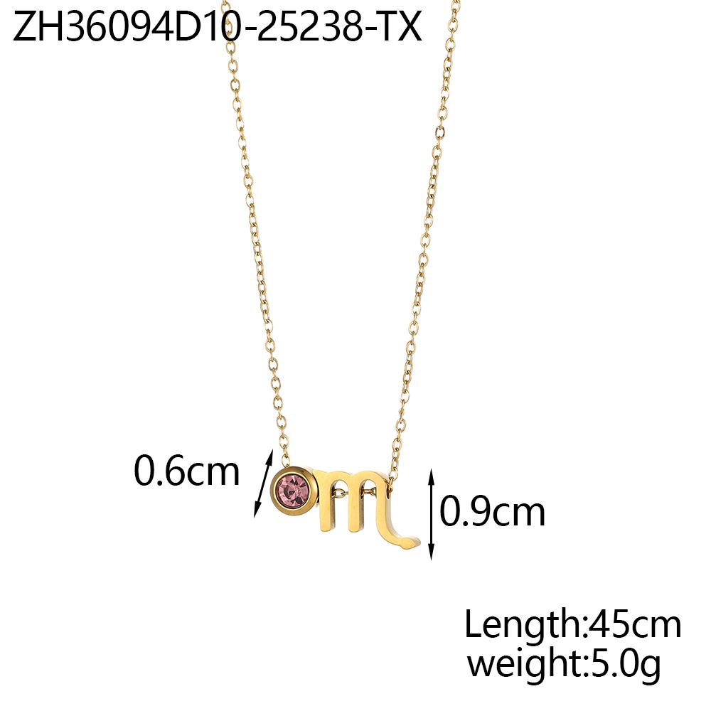 

CARLIDANA Gold Plated Stainless Steel Zircon 12 Horoscope Constellations Birthstone Stainless Steel Zodiac Sign Necklace