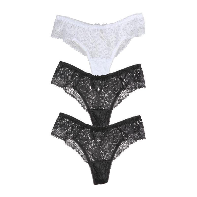 CINOON 3 buc/lot sexy din dantelă solubilă în apă Chiloți pentru femei cu șnururi G cu broderie Tanga cu talie joasă pe jumătate înfășurată în șold Chiloți bikini în formă de T