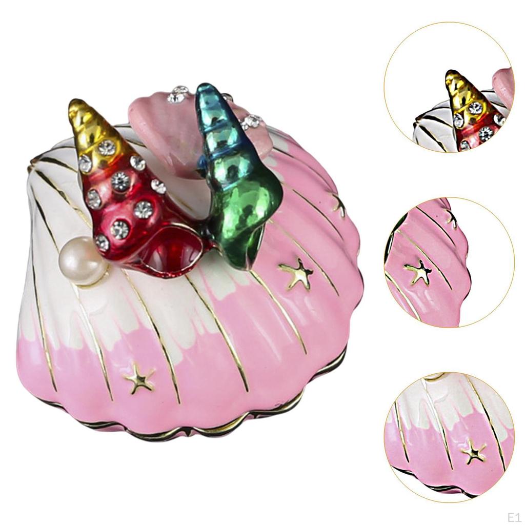 Seashell Shape Jewelry Box Hinged Trinket Crafts Table Keepsake Storage for Rings