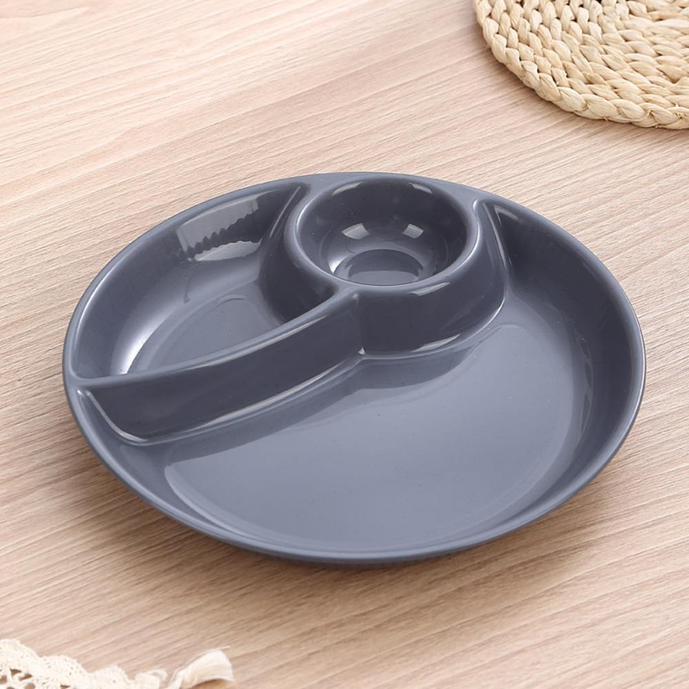 2pcs Household Round Food Plate Microwavable Thickened Divided Dinner Plate Plastic Fruit Serving Tray Salad