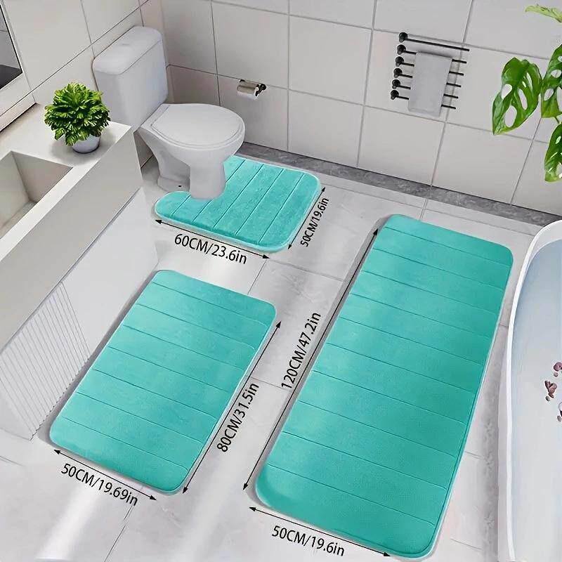 Coral Fleece Absorbent Three-Piece Bathroom Mat Set - Dirt & Wear-Resistant