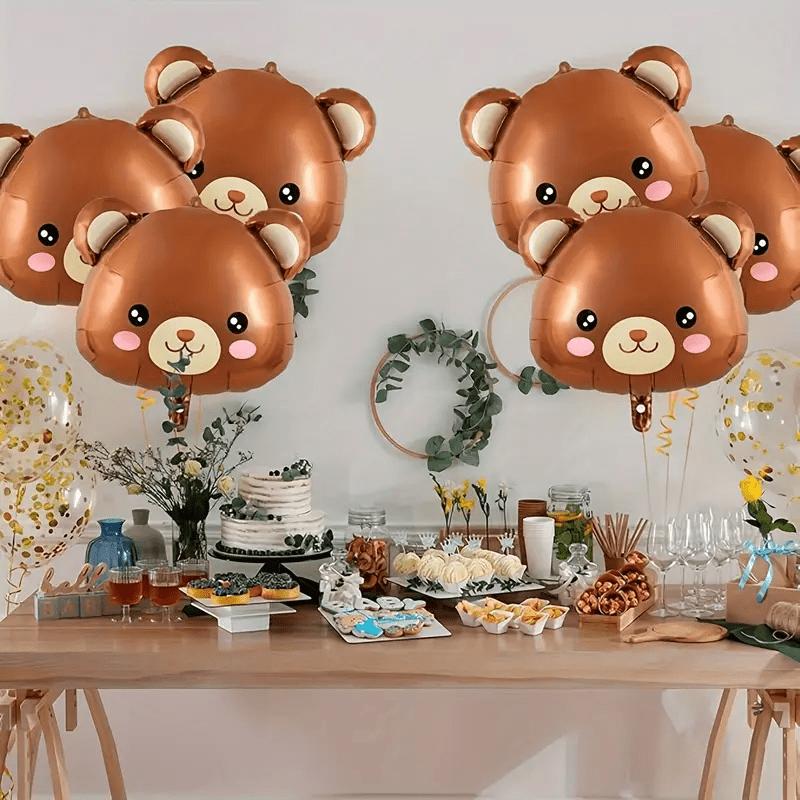 5pcs Cartoon Brown Bear Head Aluminum Foil Balloon Set Cute Animal Theme Party Decoration Birthday Balloons Festival Photo Props