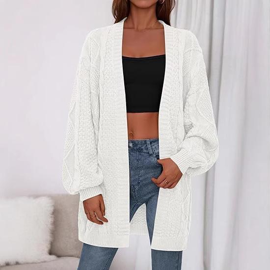 2025 Spring and Autumn New Coarse Needle Twist Knitted Cardigan Women's Medium and Long Solid Color Casual Loose Jacket Cardigan