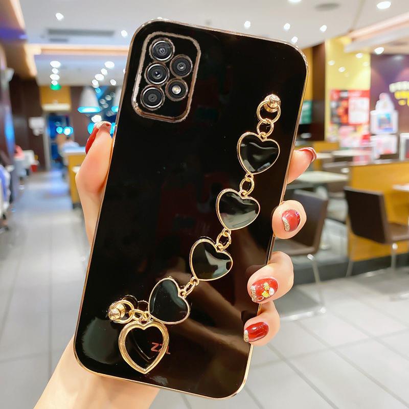 Fashion Plating Love Heart Náramek Řetízkové pouzdro pro Samsung Galaxy A53 A33 A73 A23 A13 A32 A52 A52S 4g 5g Band Cover On A 53 52 S
