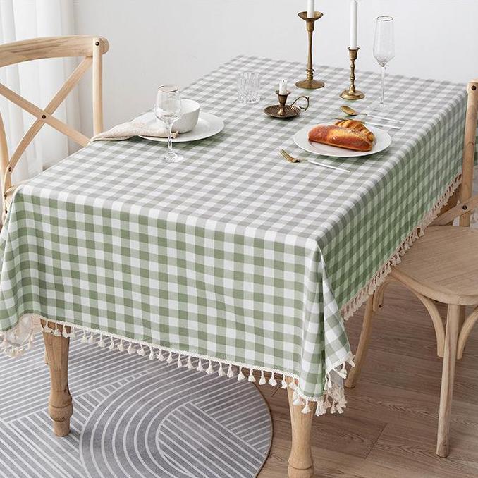 

Хлопково-льняная скатерть Водонепроницаемая и маслостойкая немоющаяся скатерть Обеденный стол Прямоугольная скатерть с кисточками 90*90cm
