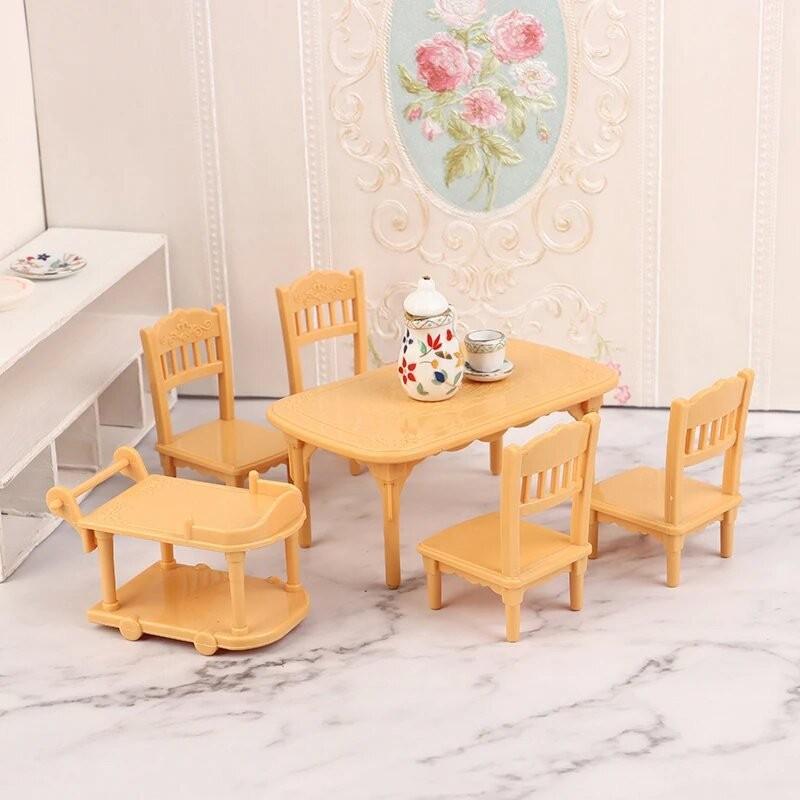1Set 1:12 Dollhouse Miniature Plastic Food Cart Table And Chair Model, Furniture Home Model, Decor Toy Doll House Accessories