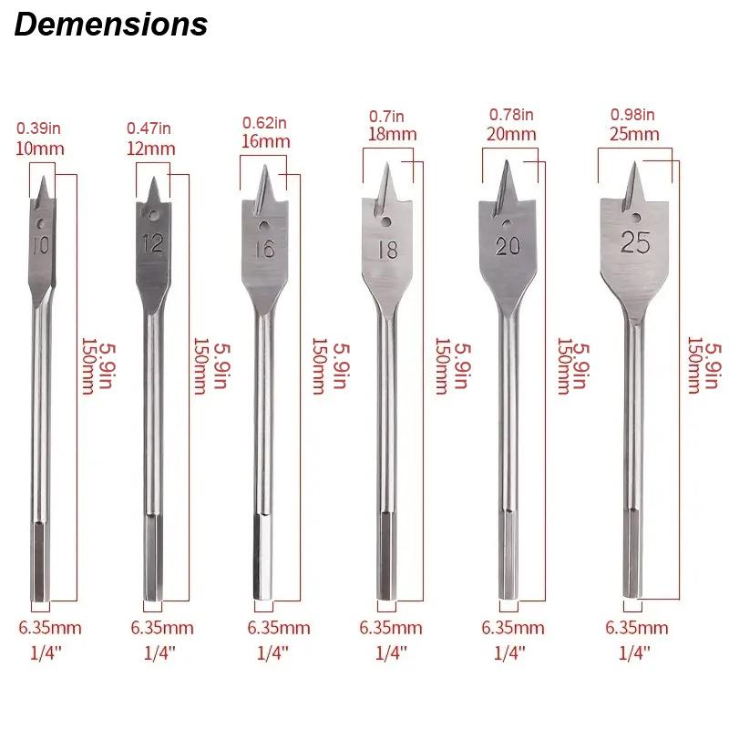 Spade Drill Bit Set Paddle Flat Boring Double Side Carbon Steel Cut Spurs Woodworker Desk Hole Cutter Wood Board PVC Woodworking