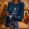 Women's Casual Christmas Print Long Sleeve Ribbed Knit Top with Round Neck