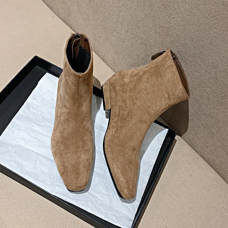 New Designer Winter Short Boot Ankle Boots Fashion Square Toe Booties Ladies Elegant Low Heels Shoes Largas Booties
