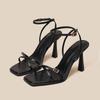 2025 Designer Women's New Fashion Letter High Heels Black Super High Heels Stilettos Lace-up Sandals for Women