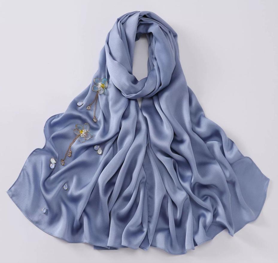 Fashion Hijab With Diamonds Flowers Muslim Scarf Shawls Solid Headscarf Wraps Ramadan Eid Hijabs Headband Turban