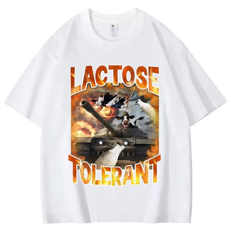 Lactose Tolerant Funny Vintage Meme T-shirt Milk Cheese Diet Gym Workout T-shirts Women's Y2k Fashion T Shirts Streetwear