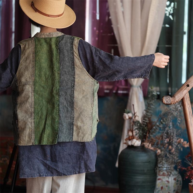 

Mud-Toned Hemp Vest with Frog Buttons: Loose, Retro-Chinese Artistic Wear One size