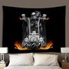 VIKAMA Motorrad Totenkopf Wandteppich Biker Mädchen und Flammender Totenkopf Amerikanischer Retro Wohnzimmer Sofa Hintergrund Wand Raumdekor