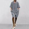 Men's Summer V-neck Jacquard Casual Suit - Short Sleeve & Shorts Two-piece Set