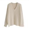 Jerséis Básicos de Punto para Mujer Otoño Invierno Cálido Suéter Cuello en V Moda Holgado Manga Larga Clásico Casual Tops de Punto