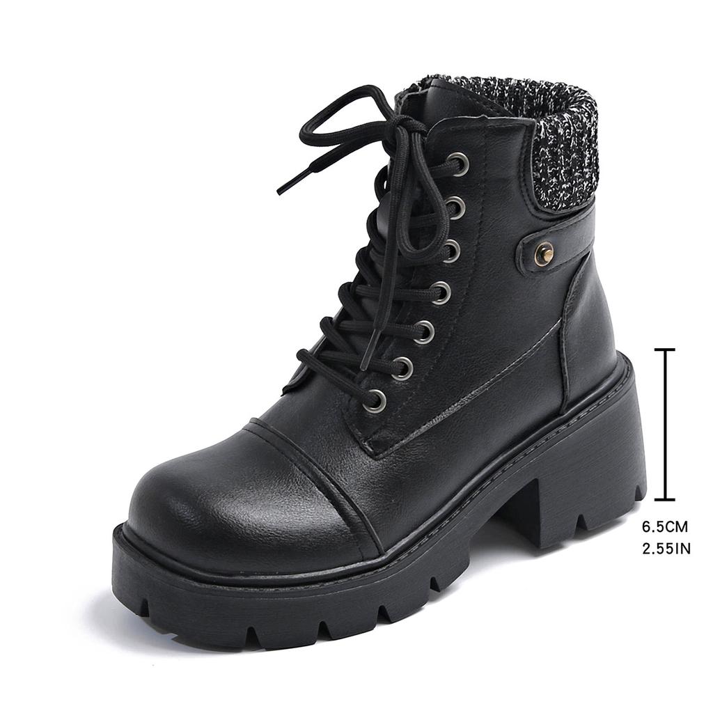 Autumn and Winter Korean Versatile Large Short Women's Round Head Thick Heel Zipper Lace Lace Women's Boots