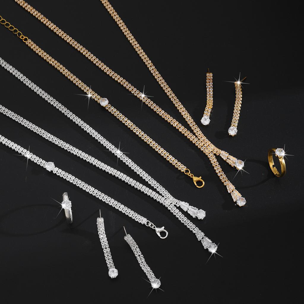 2026 Four-piece Set of Simple Collarbone Chain Exquisite Claw Chain Round Zircon Crystal Earrings Necklace Bracelet Ring