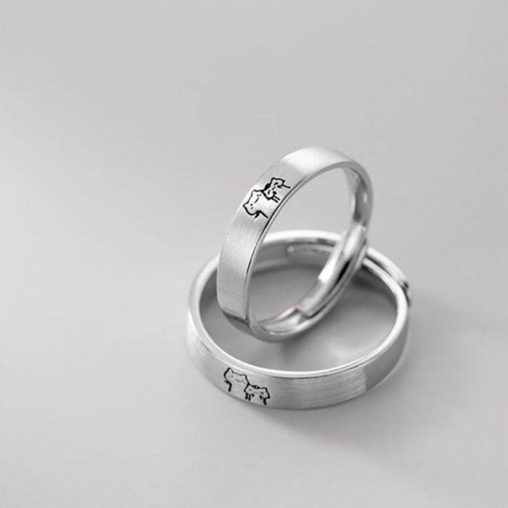 Valentine's Day Fashion Kroean Ring Couple Open Rings Romantic Silver Jewlery Cat Finger Ring
