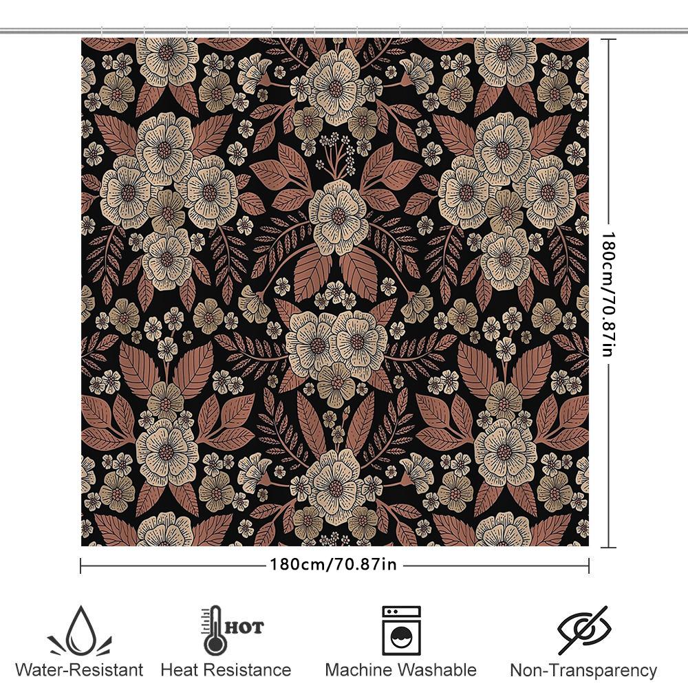 Vintage Floral Shower Curtain Botanical Pattern Bathroom Decor Rustic Farmhouse Backdrop Washable Fabric Wall Hanging